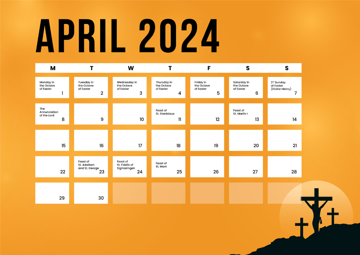 Catholic Calendar April 2024 Template