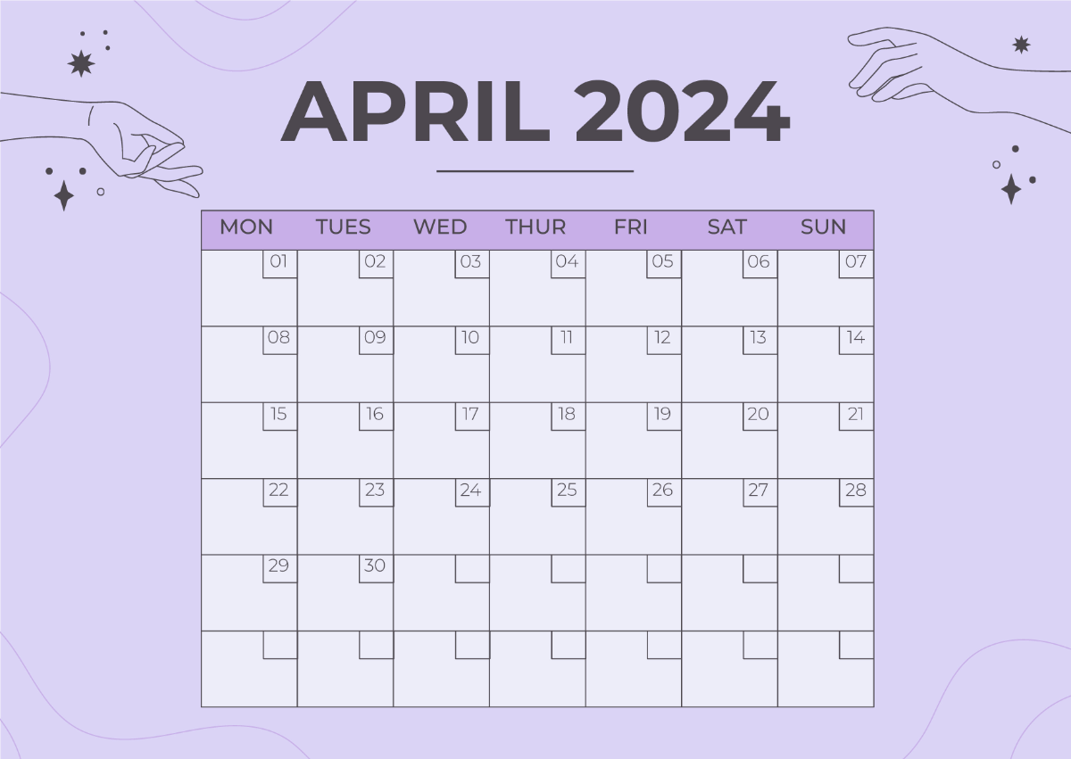 Fillable April 2024 Calendar Template