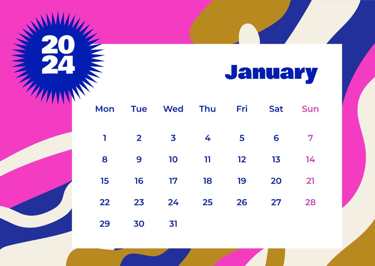 Horizontal January 2024 Calendar Template