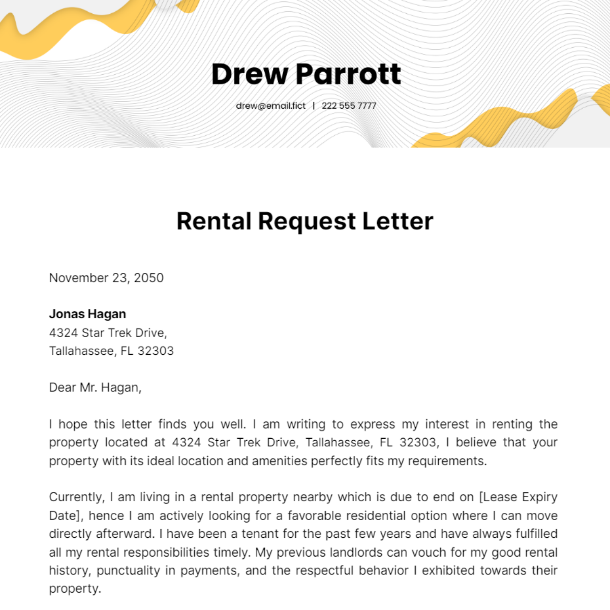 Rental Request Letter Template