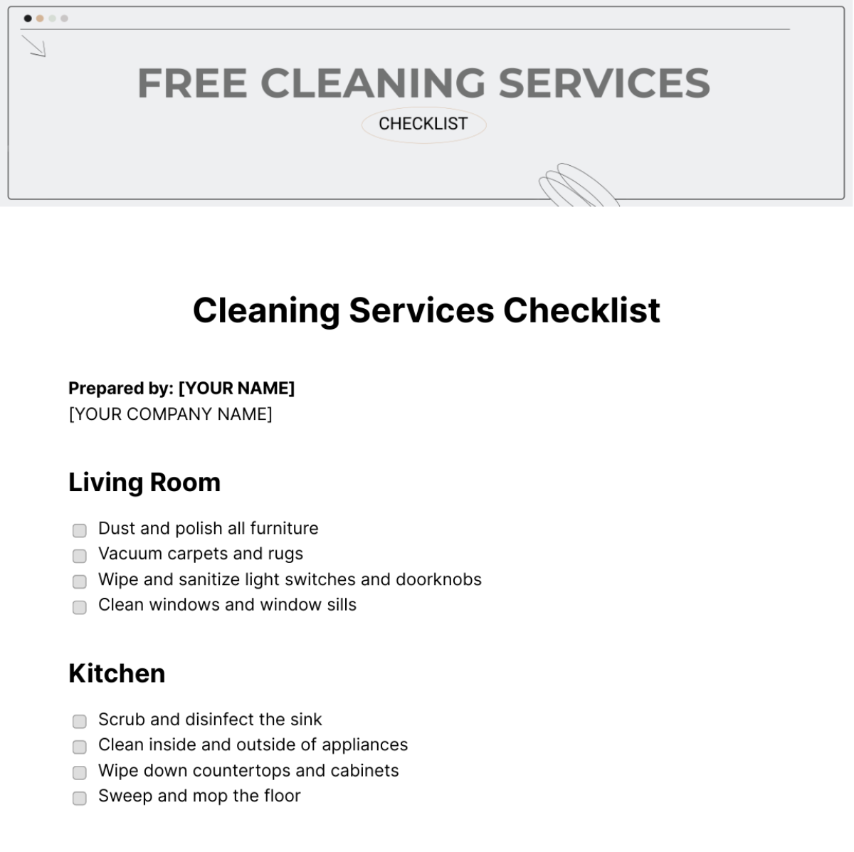 Cleaning Services Checklist Template - Edit Online & Download