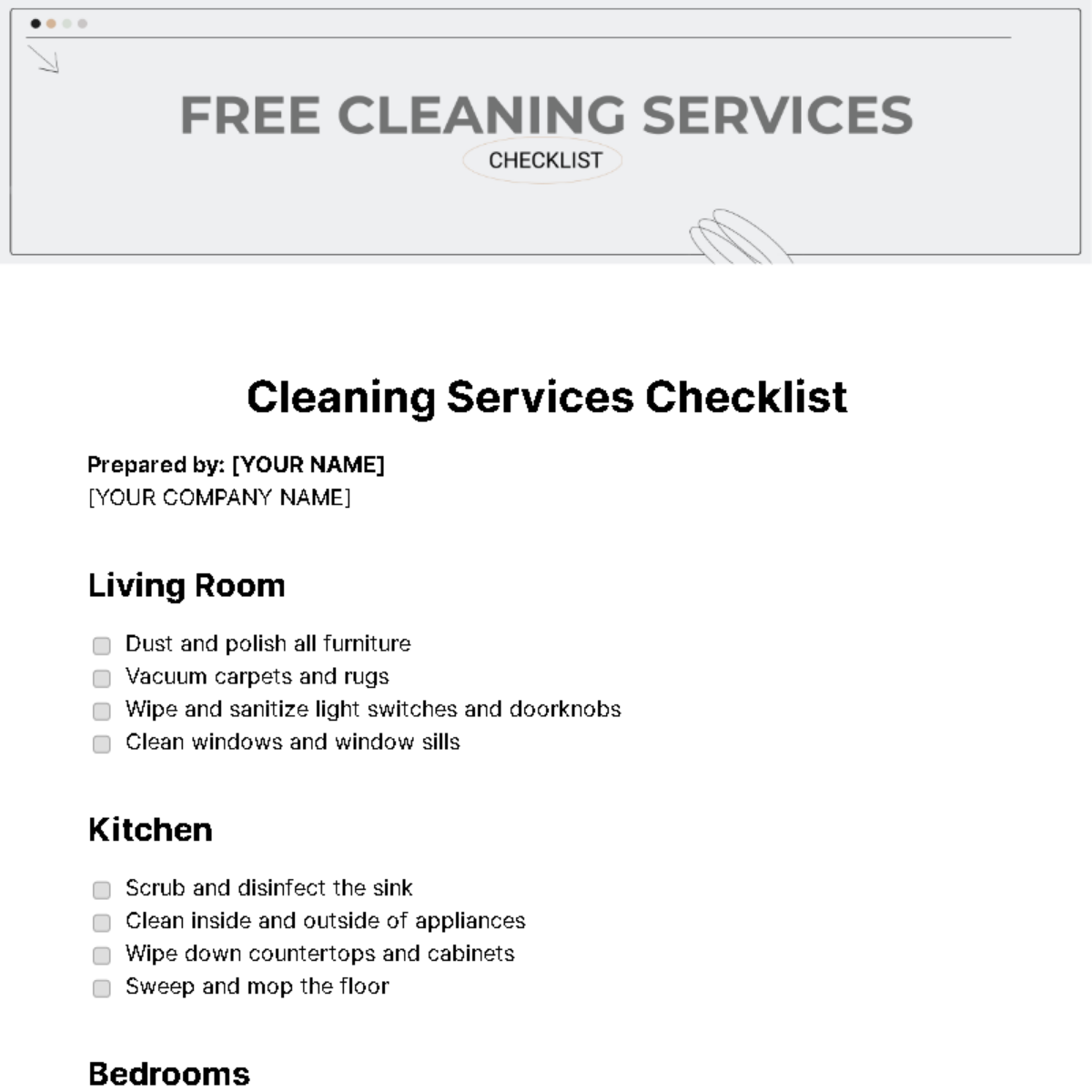 cleaning services list template