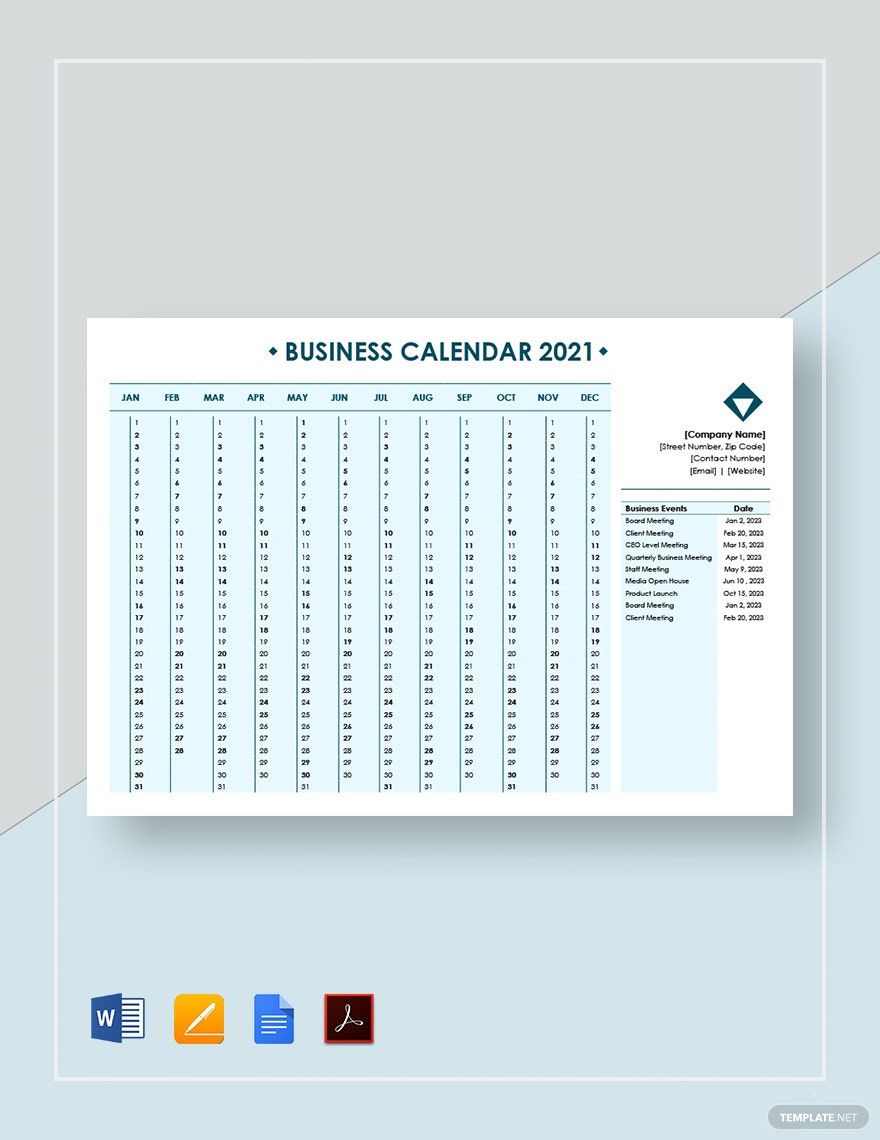 Editable Business Calendar Template