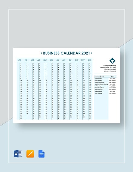 editable business calendar
