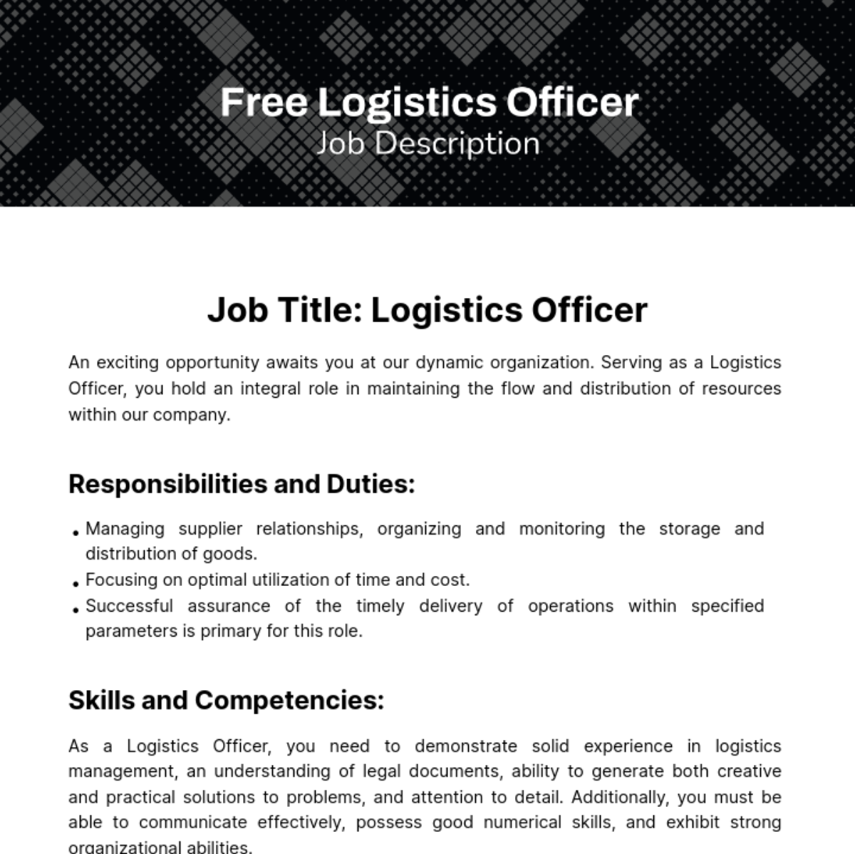 Free Logistics Officer Job Description Template