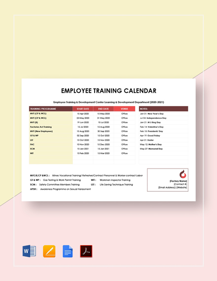 FREE Training Calendar Template - Download in Word, Google Docs, Excel ...