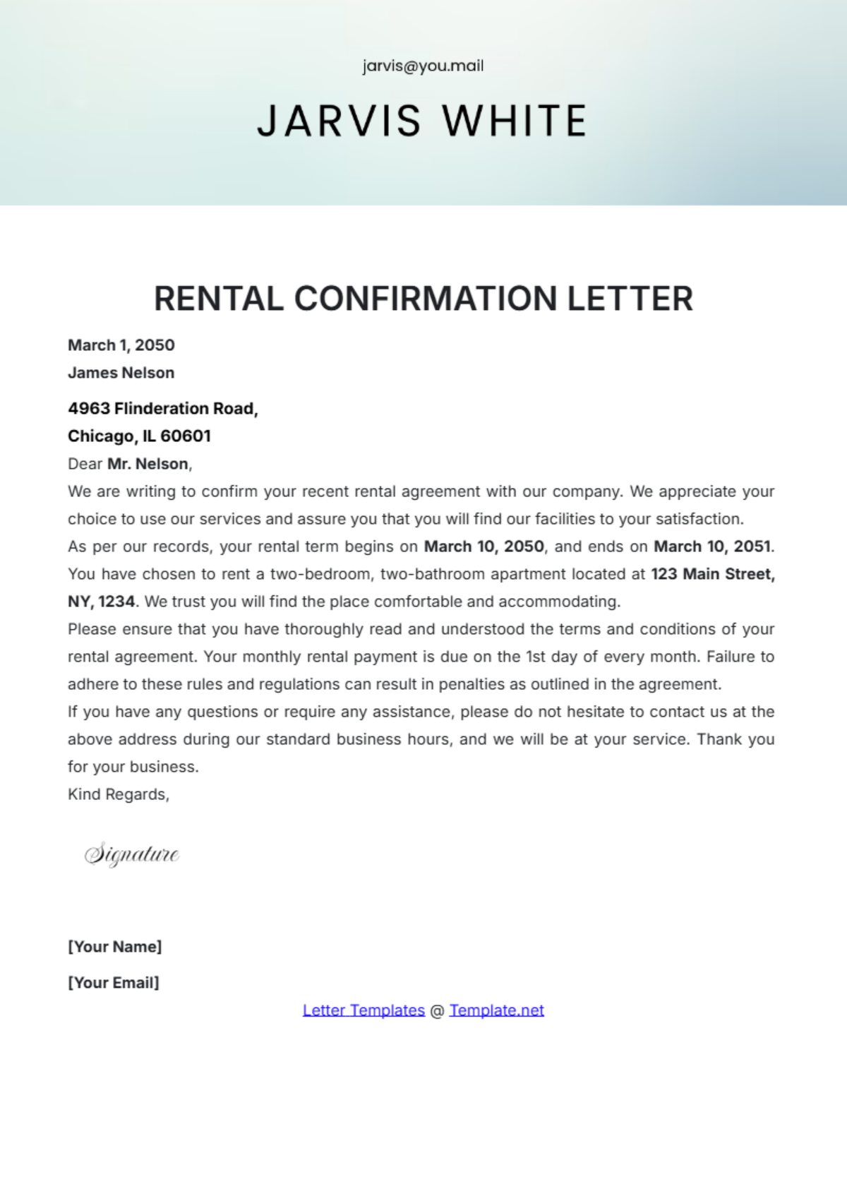 Rental Confirmation Letter Template - Edit Online & Download