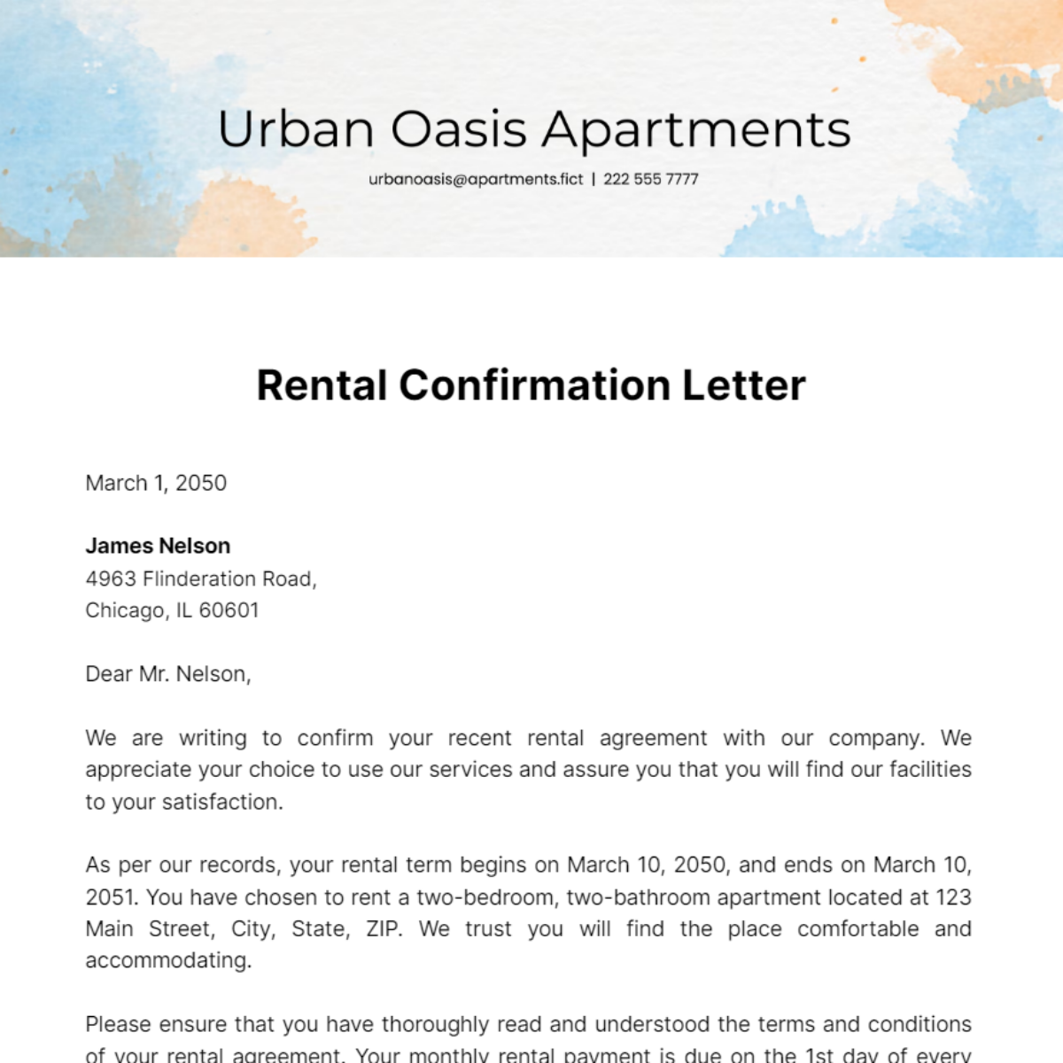 Rental Confirmation Letter Template