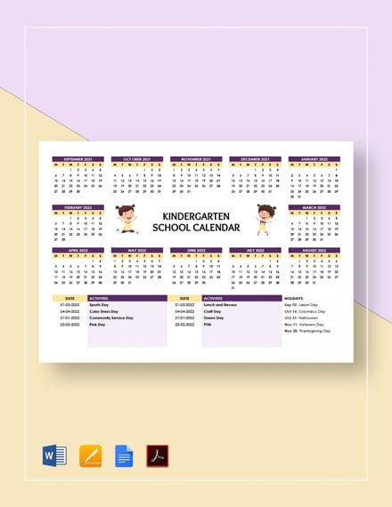 School Event Calendar Template in Google Docs Word Apple Pages
