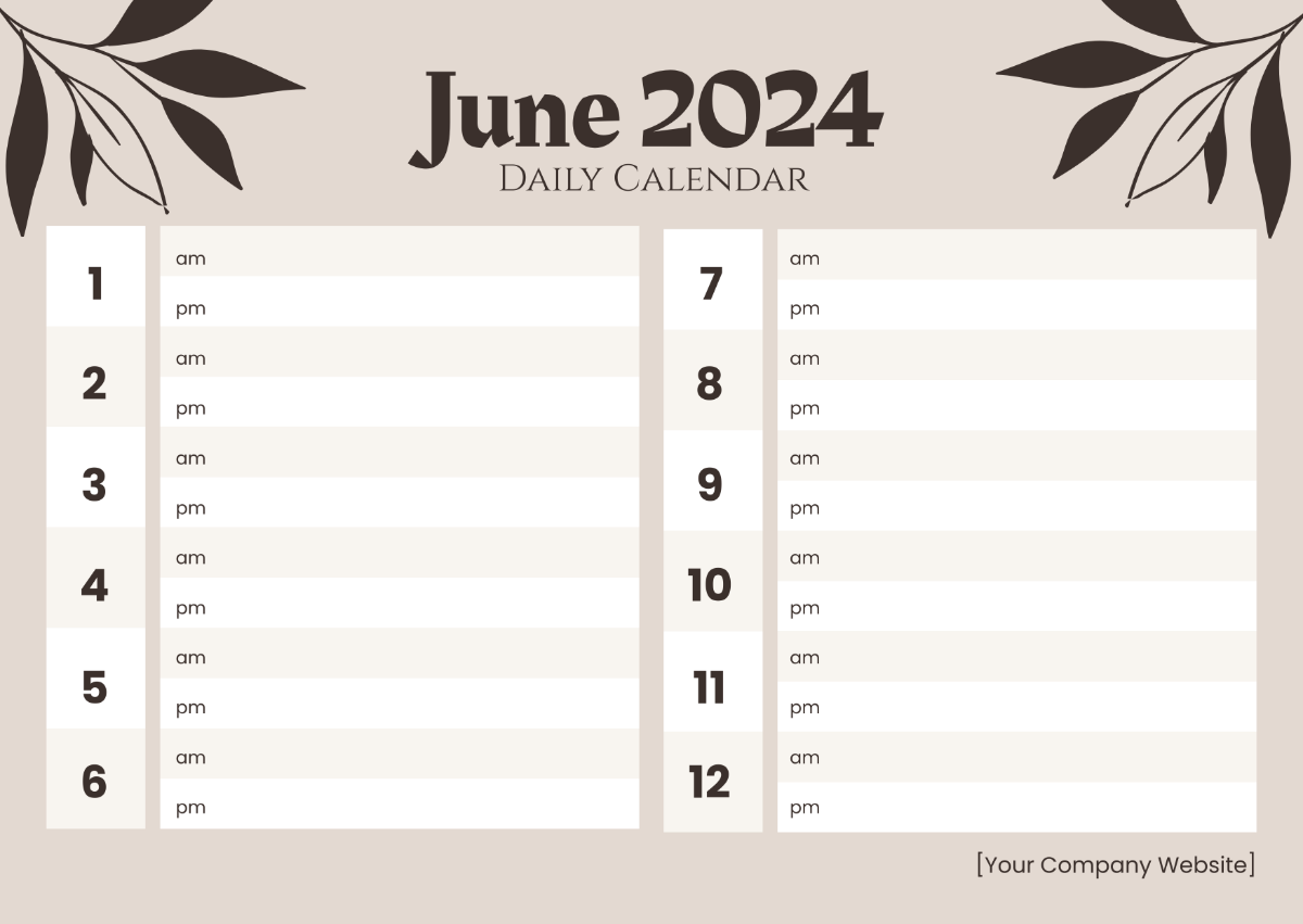Daily Calendar 2024 June