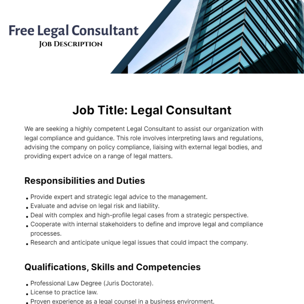 Free Legal Consultant Job Description Template