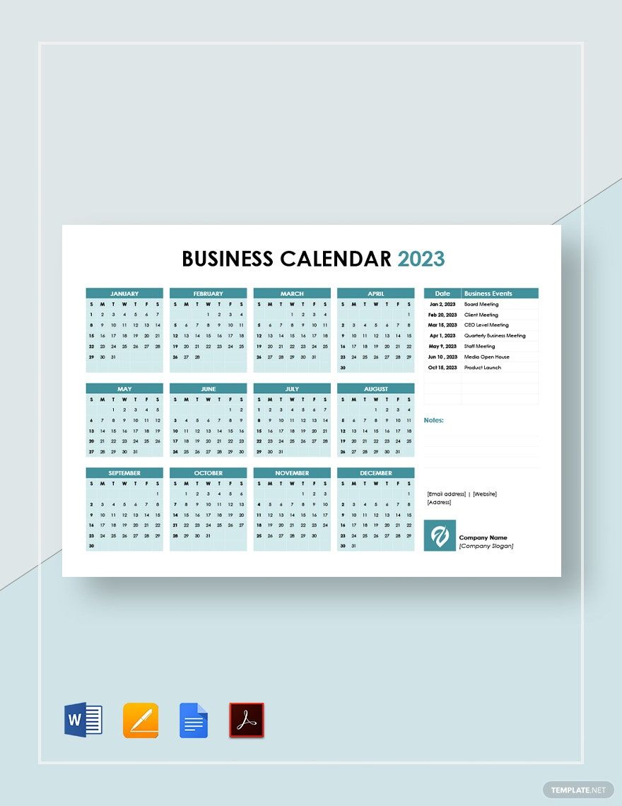 Printable Business Calendar Template