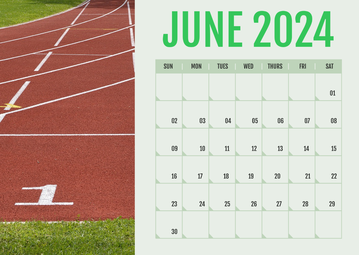 Sports Calendar June 2024 Template