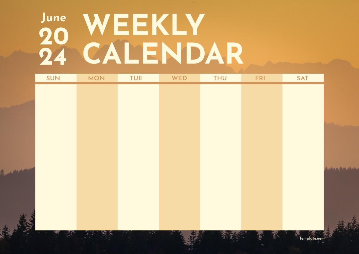 Weekly June Calendar 2024 Template