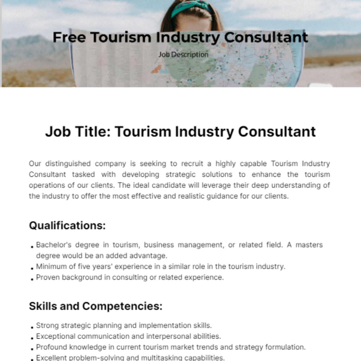 Free Tourism Industry Consultant Job Description Template