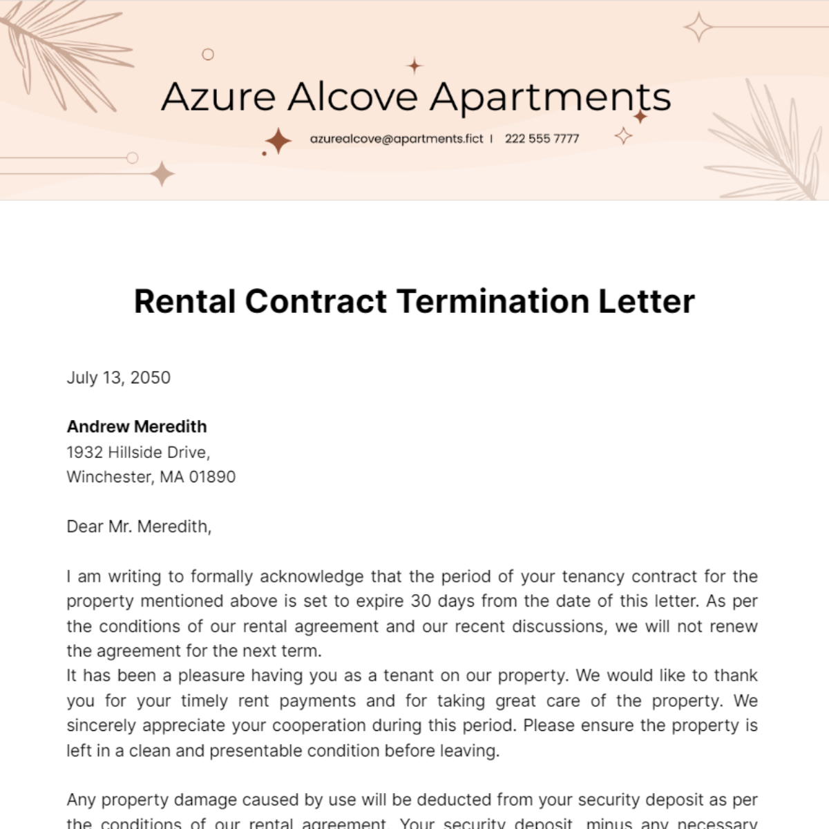 Rental Contract Termination Letter Template