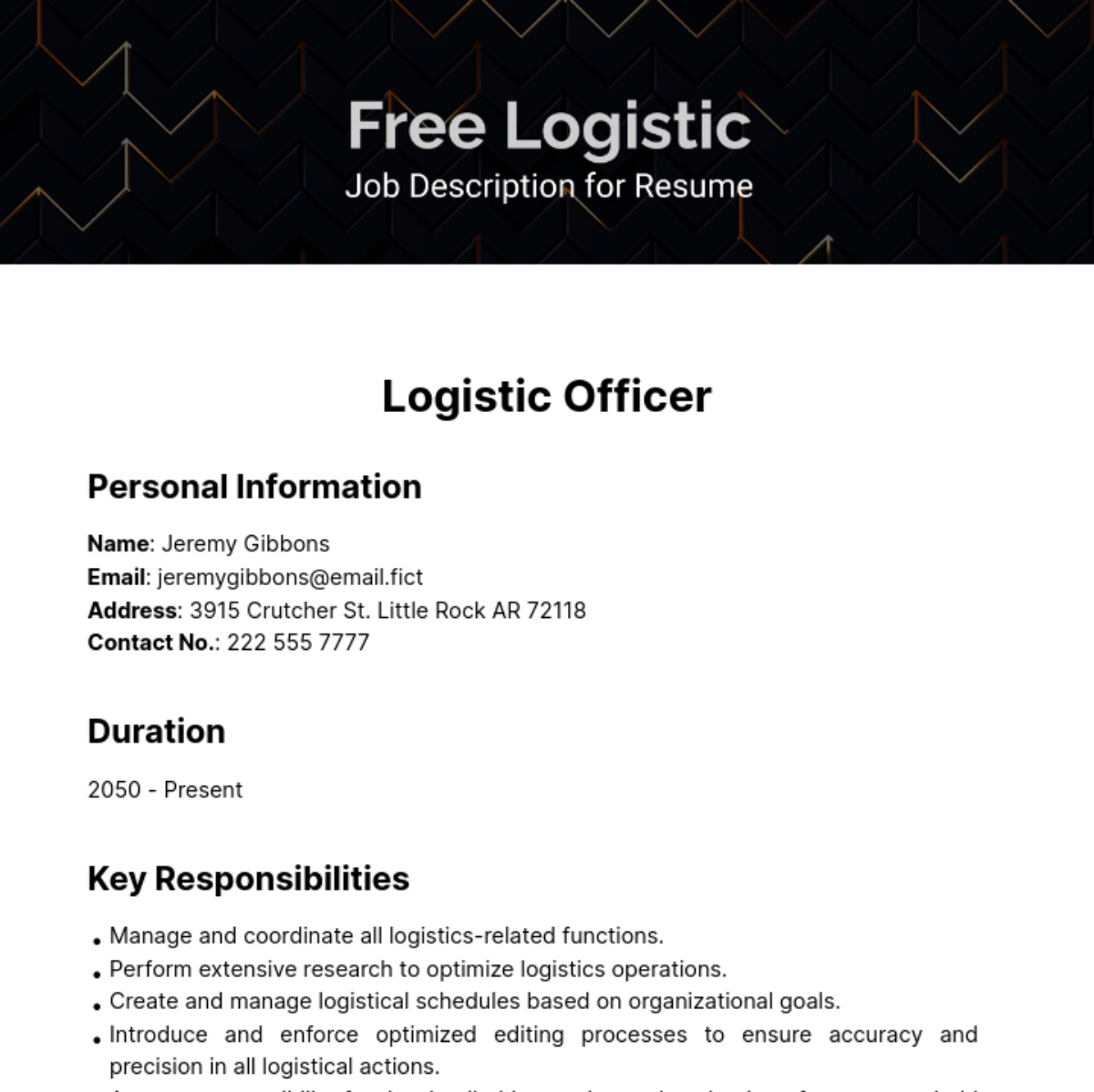 Logistics Job Description For Resume Template