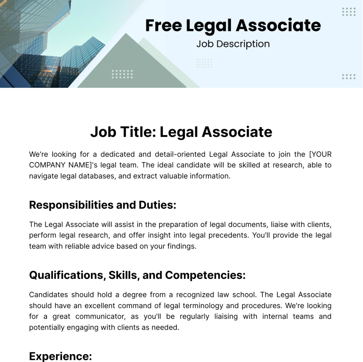 Free Legal Associate Job Description Template