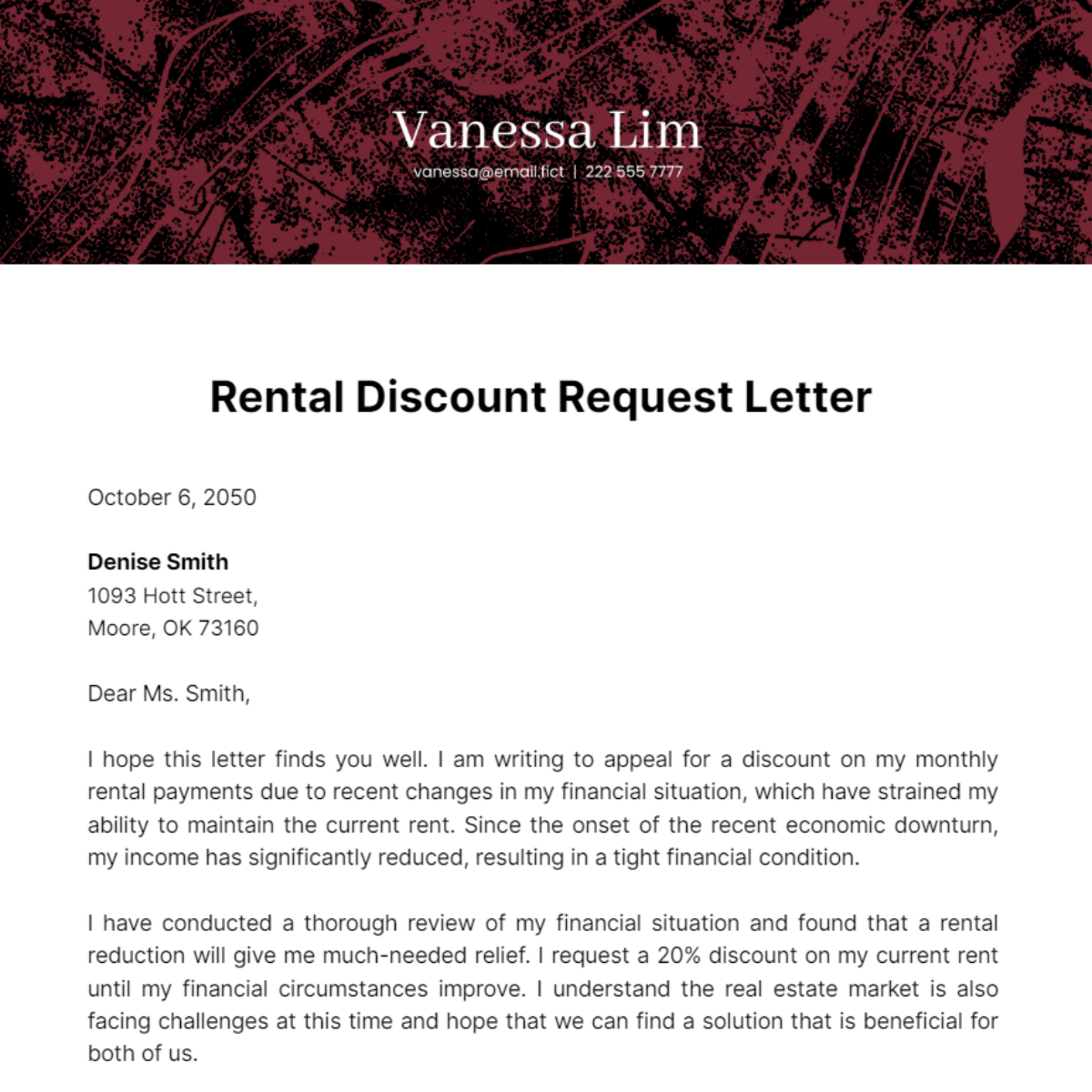 Rental Discount Request Letter Template