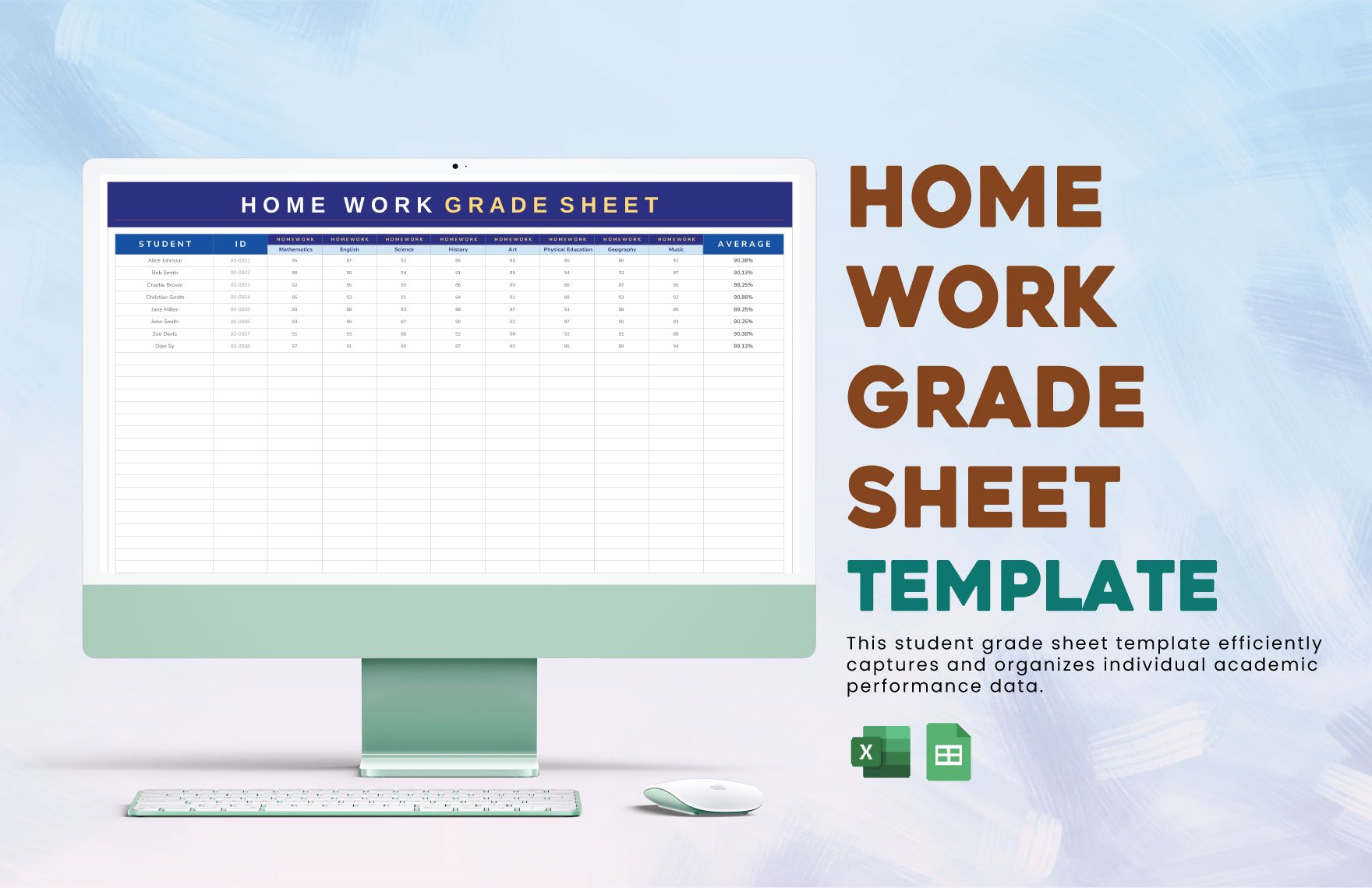 Home Work Grade Sheet Template