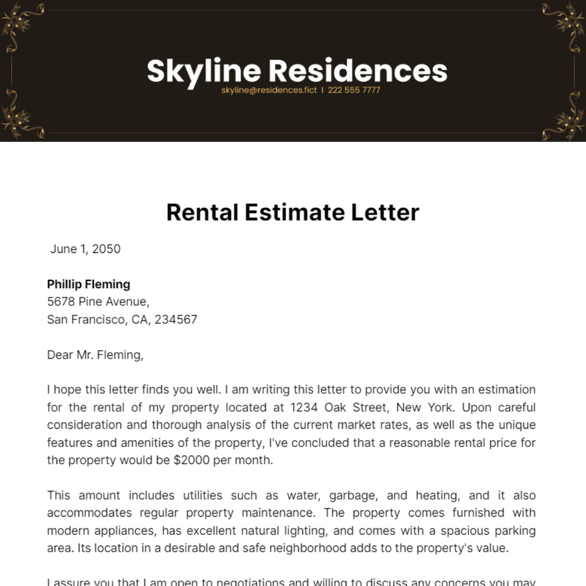 Rental Estimate Letter Template