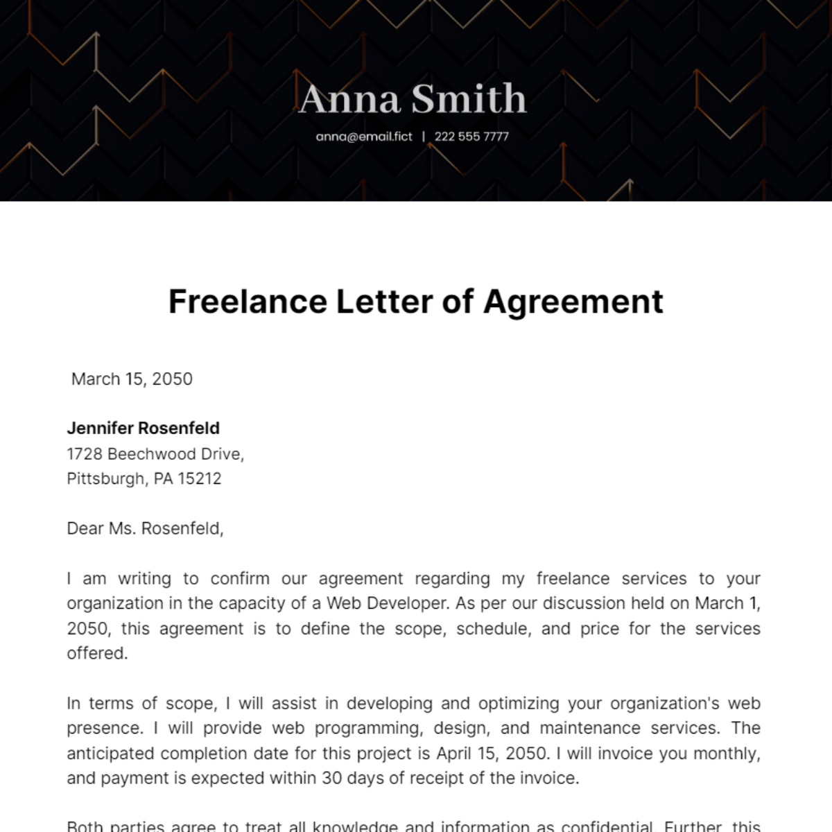 Freelance Letter of Agreement Template
