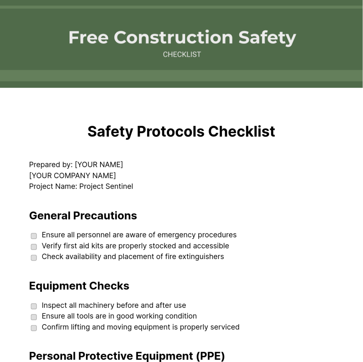 Construction Safety Checklist Template - Edit Online & Download