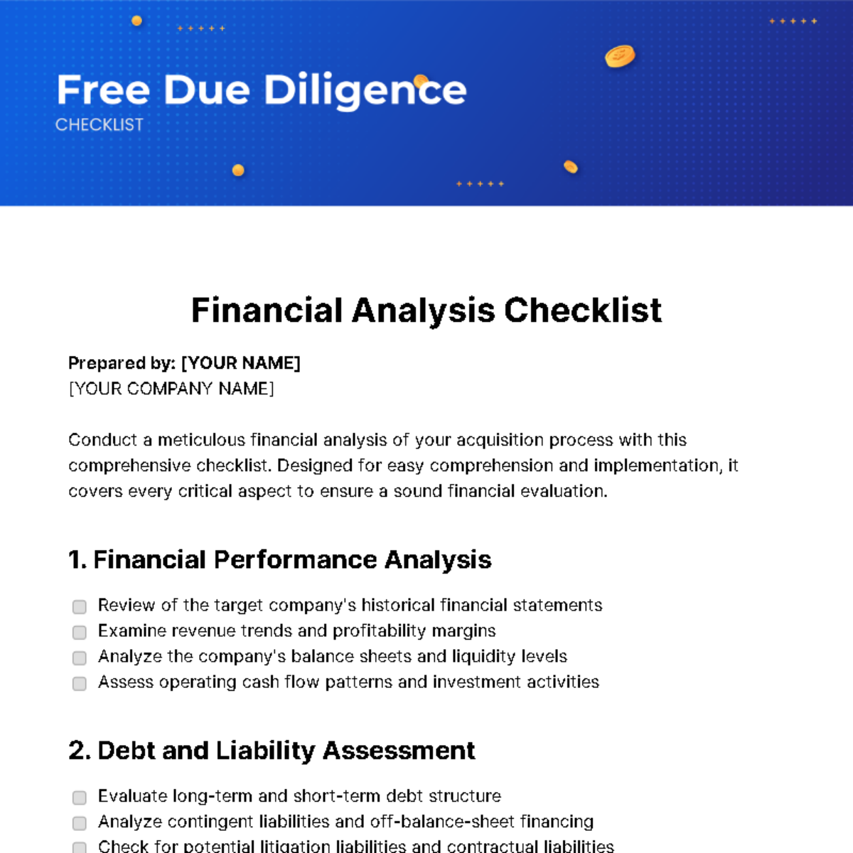 Due Diligence Checklist Template - Edit Online & Download