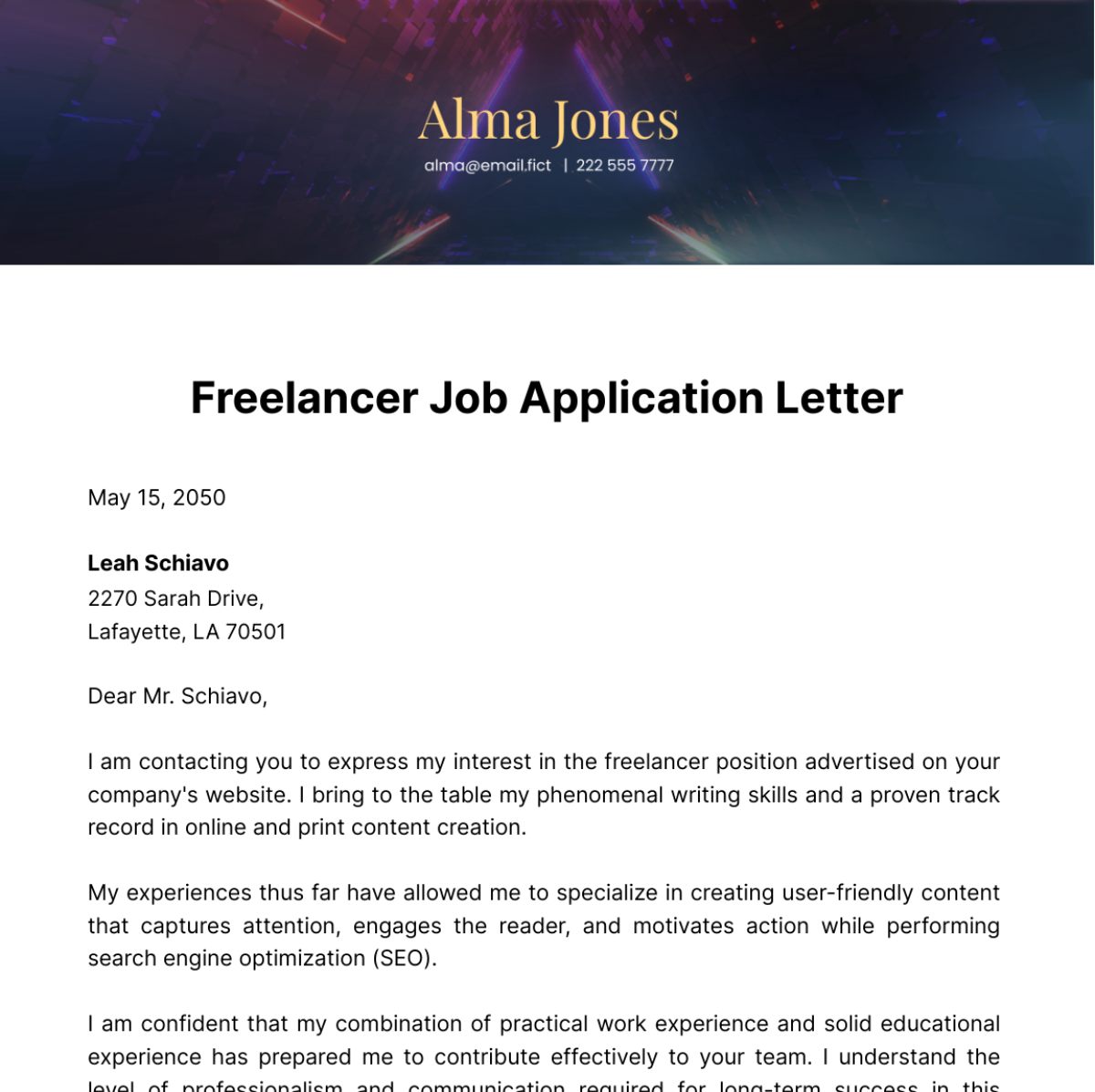 Freelancer Job Application Letter Template