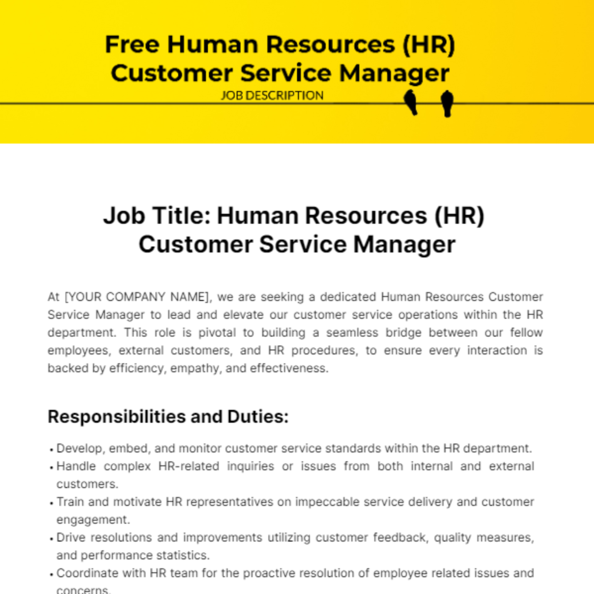 Human Resources (HR) Customer Service Manager Job Description Template