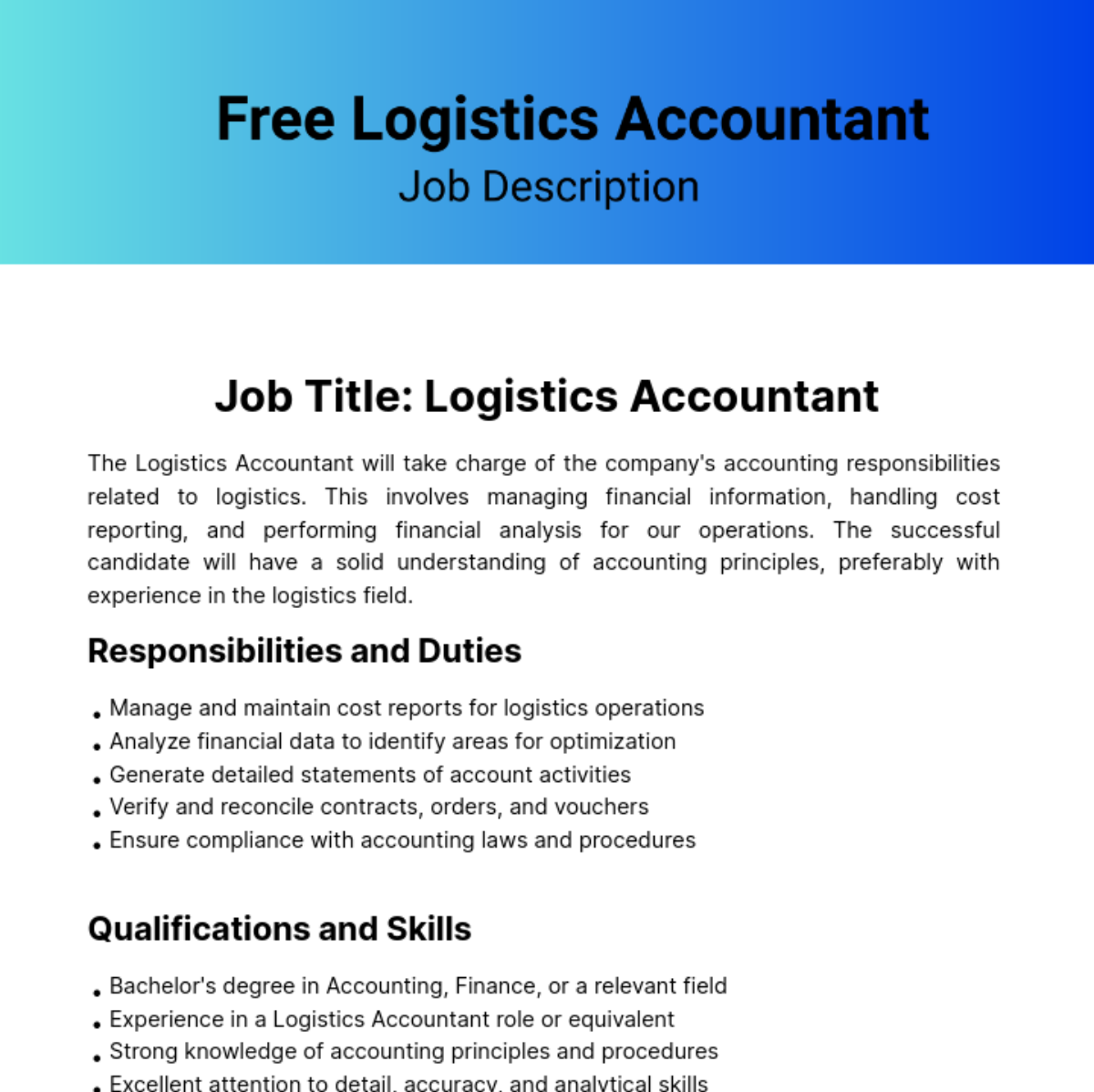 Free Logistics Accountant Job Description Template