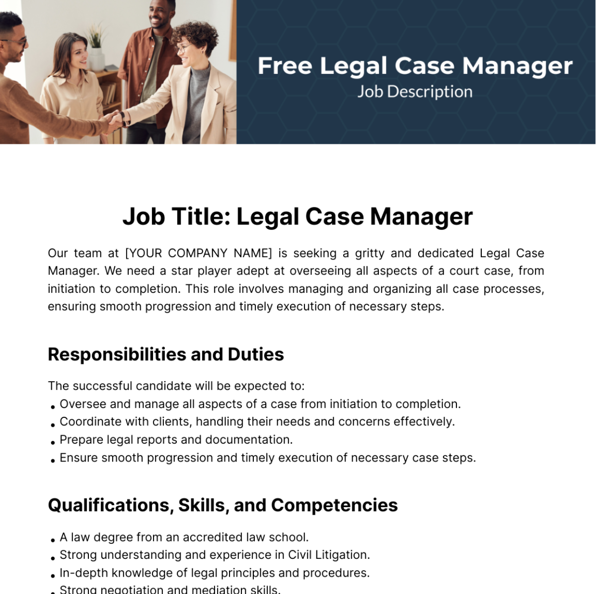 Legal Case Manager Job Description Template