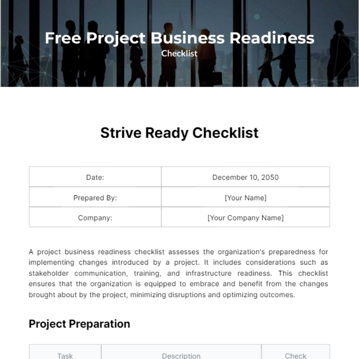 Project Business Readiness Checklist Template