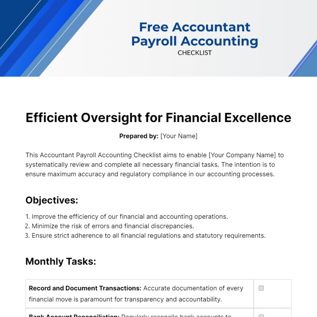 Accountant Payroll Accounting Checklist Template