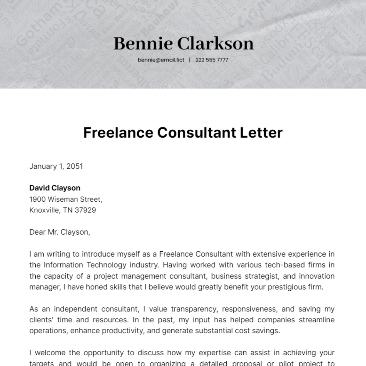 Freelance Consultant Letter Template