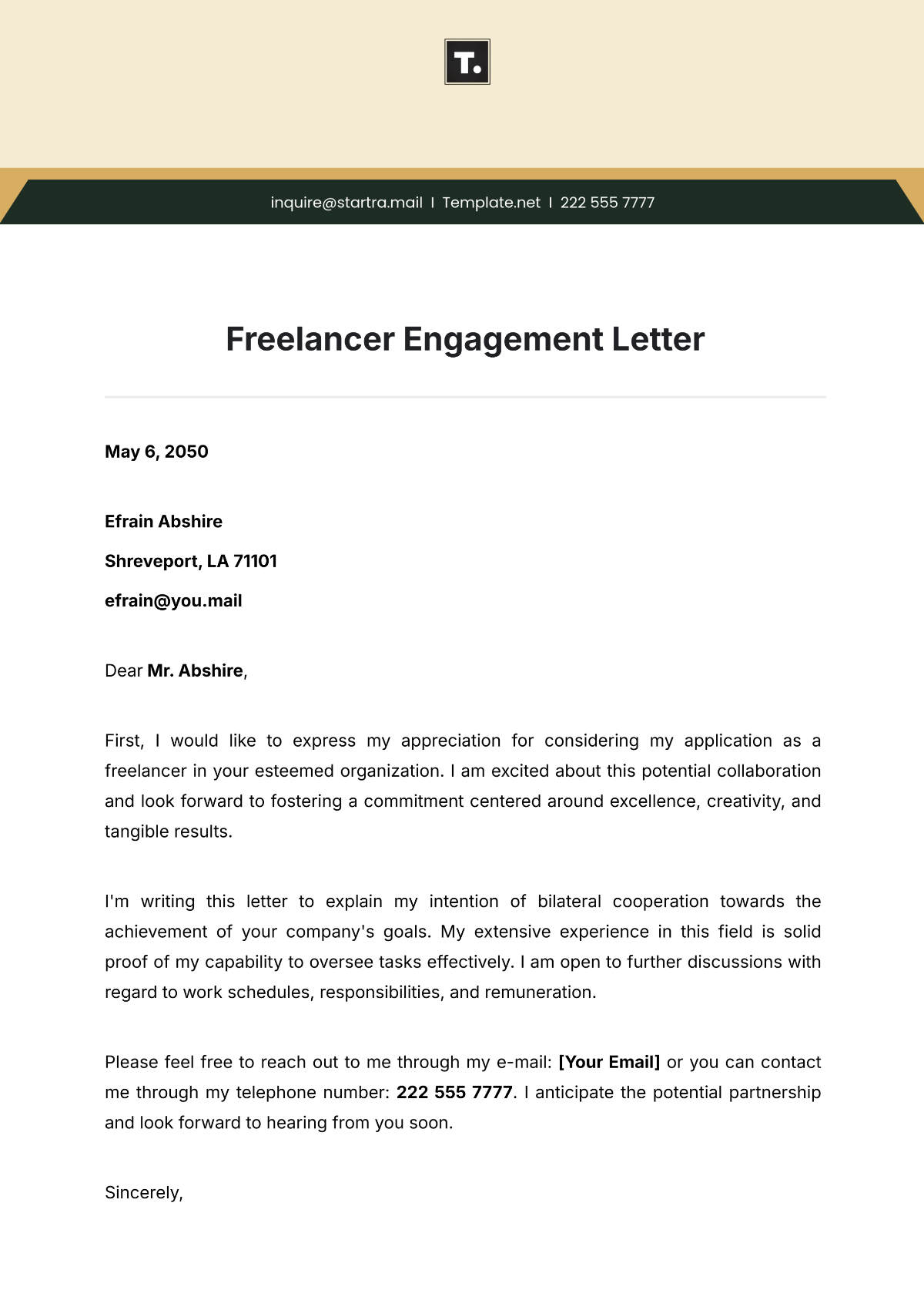 Freelancer Engagement Letter Template