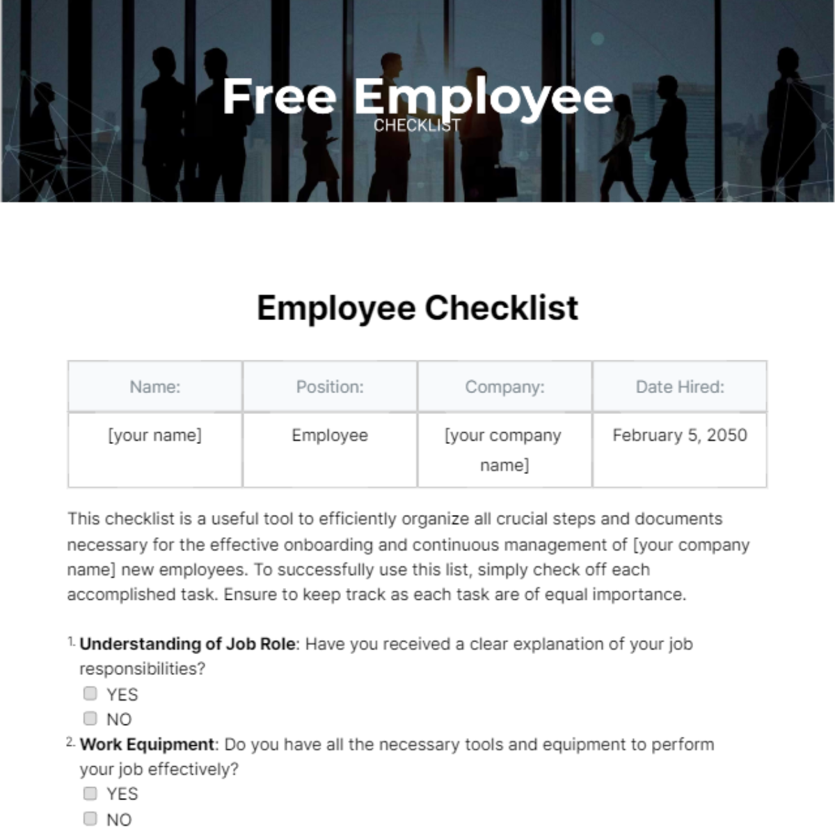 Free Employee Checklist Template