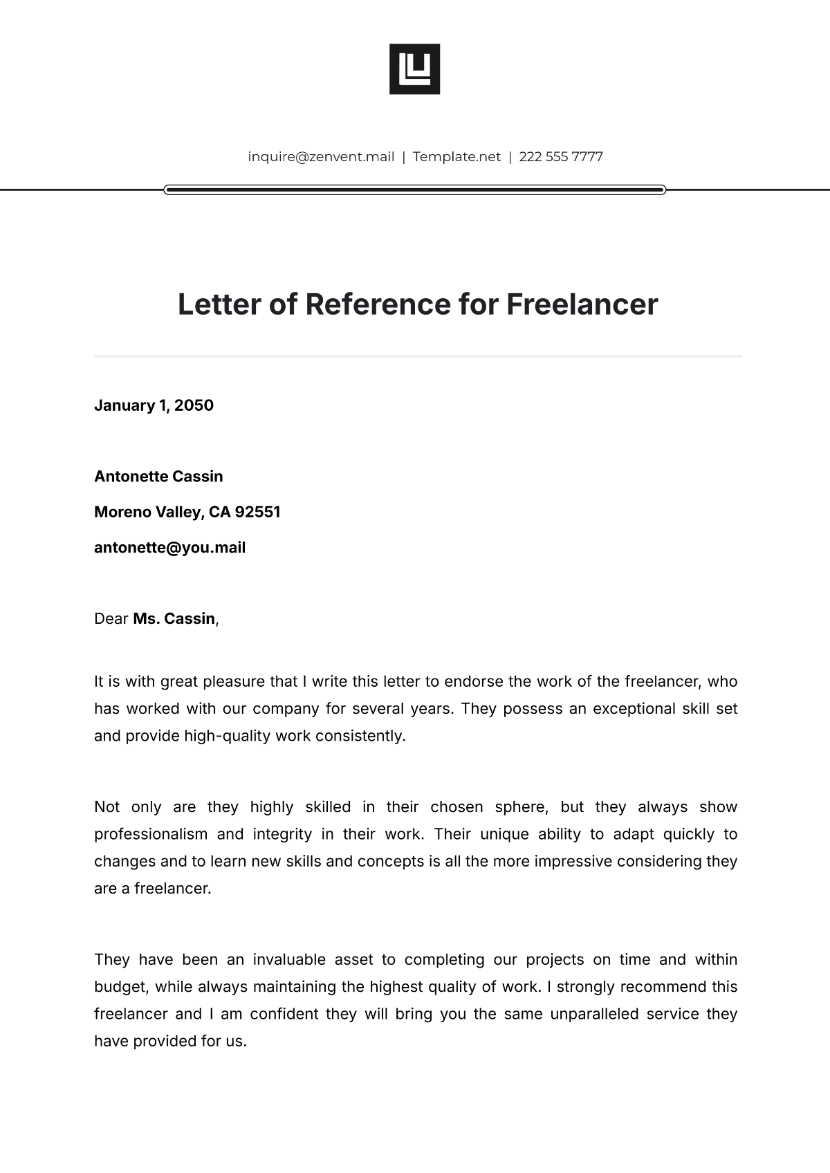 Reference Letter for Freelancer Template - Edit Online & Download