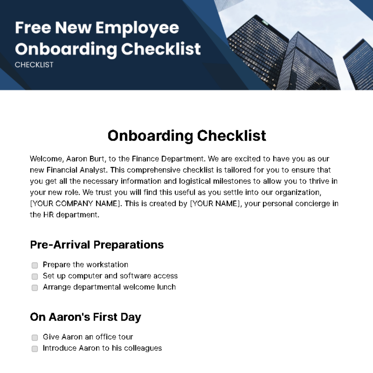 New Employee Onboarding Checklist Template - Edit Online & Download