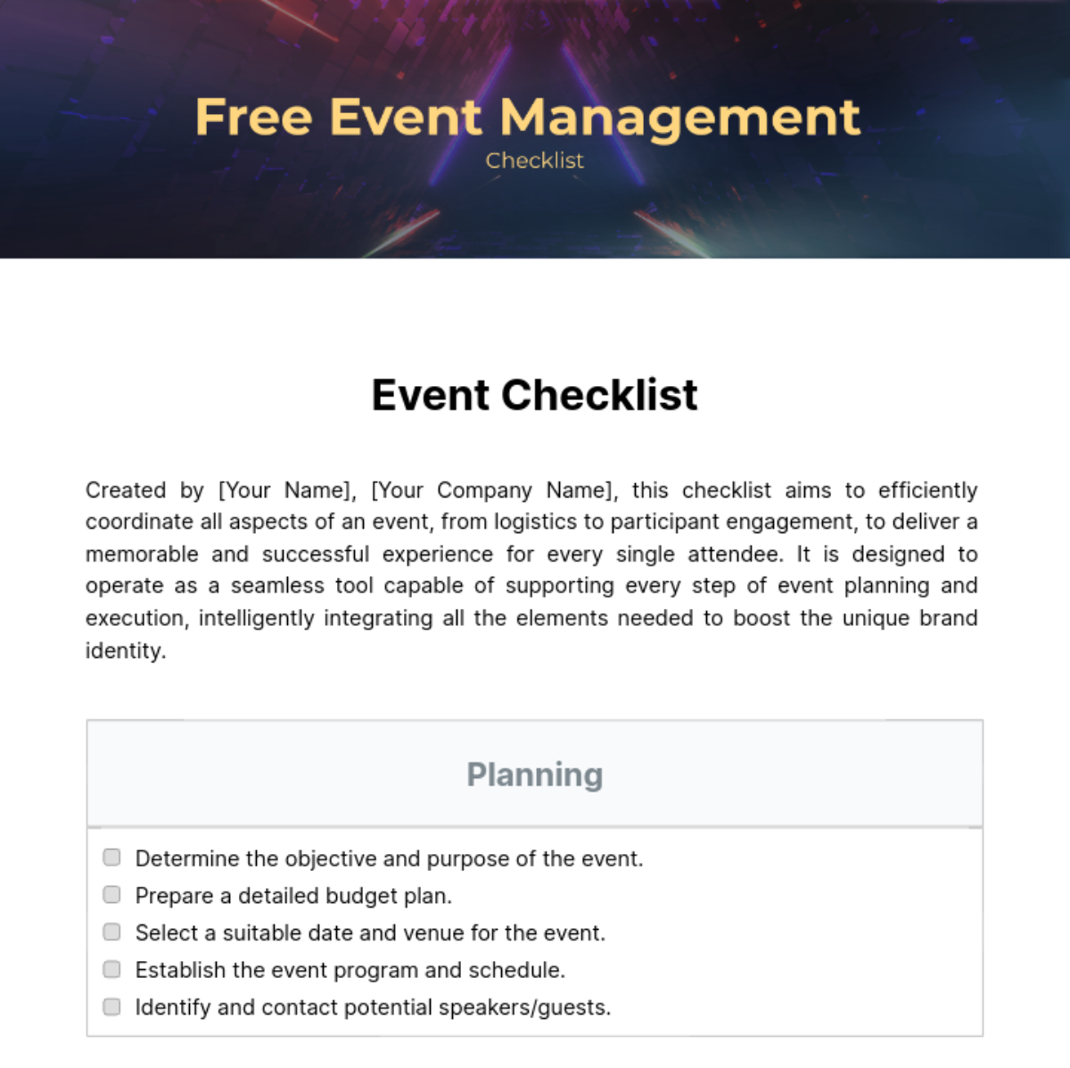 Free Event Management Checklist Template