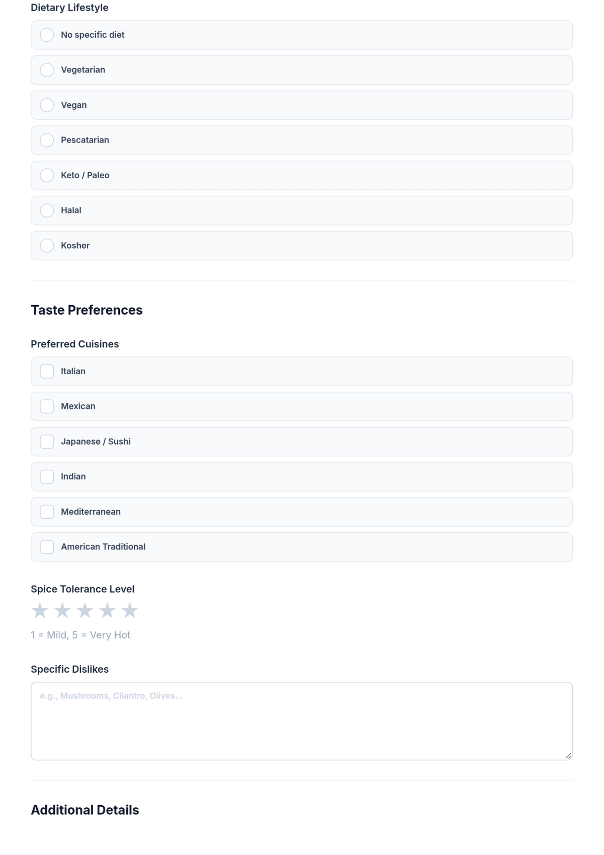 Free Printable Food Preference Checklist Template & AI Maker