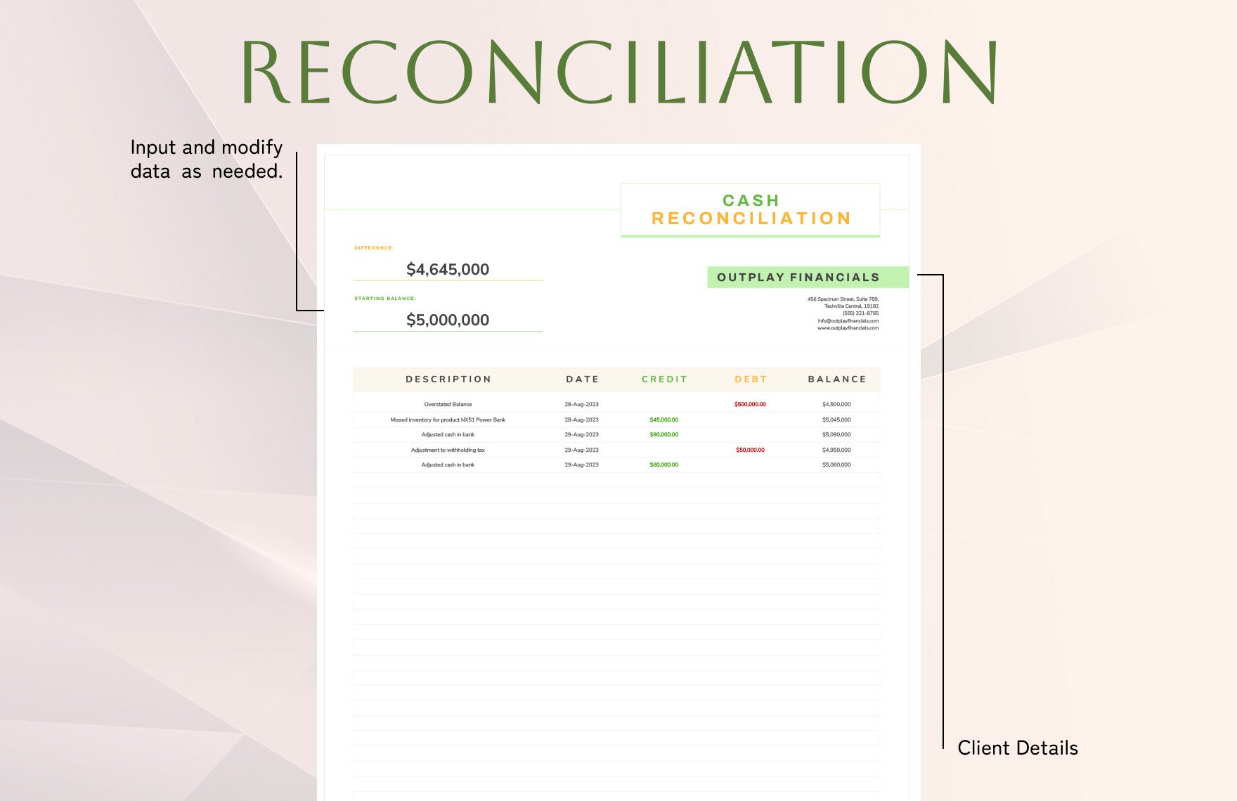 Cash Reconciliation Template