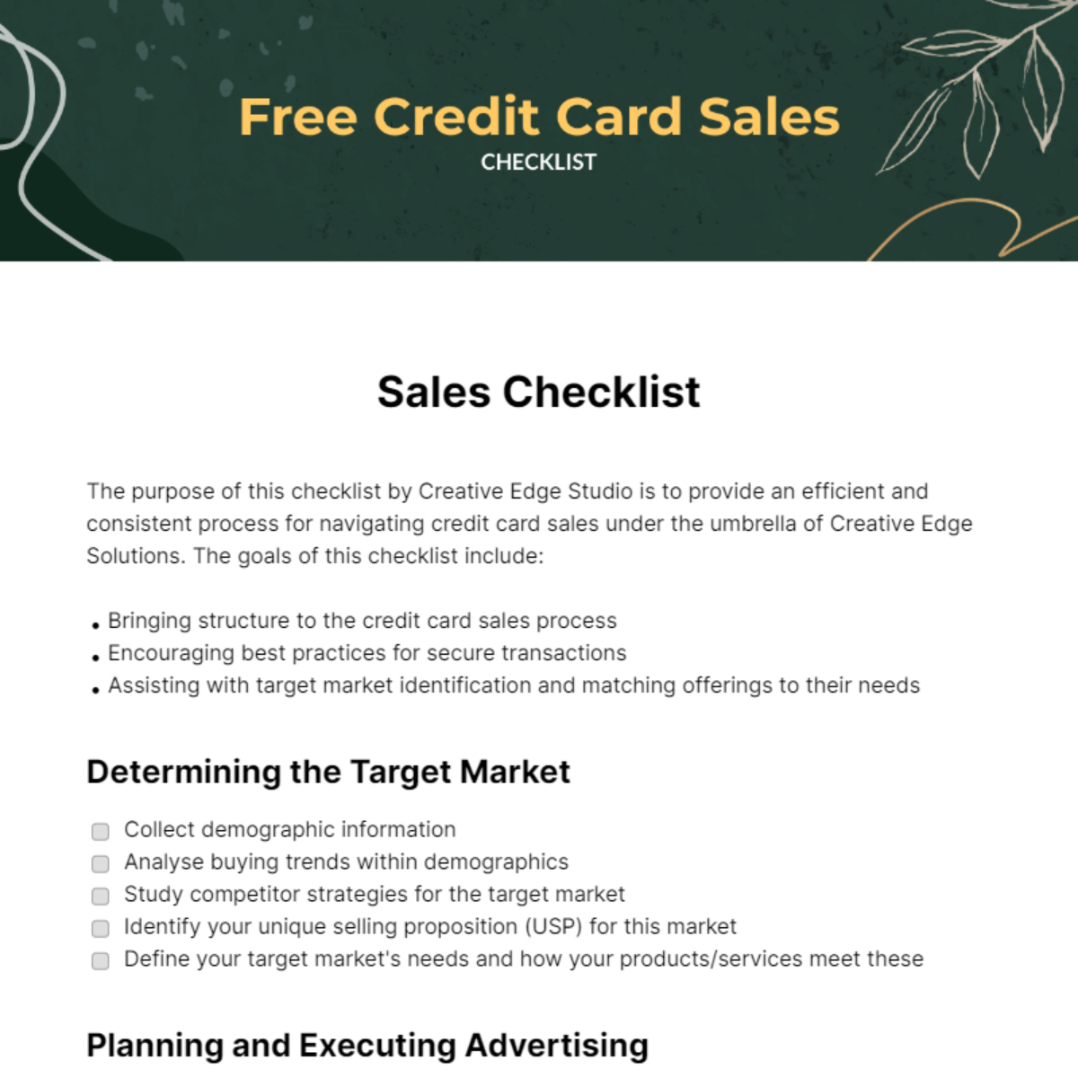 Credit Card Sales Checklist Template