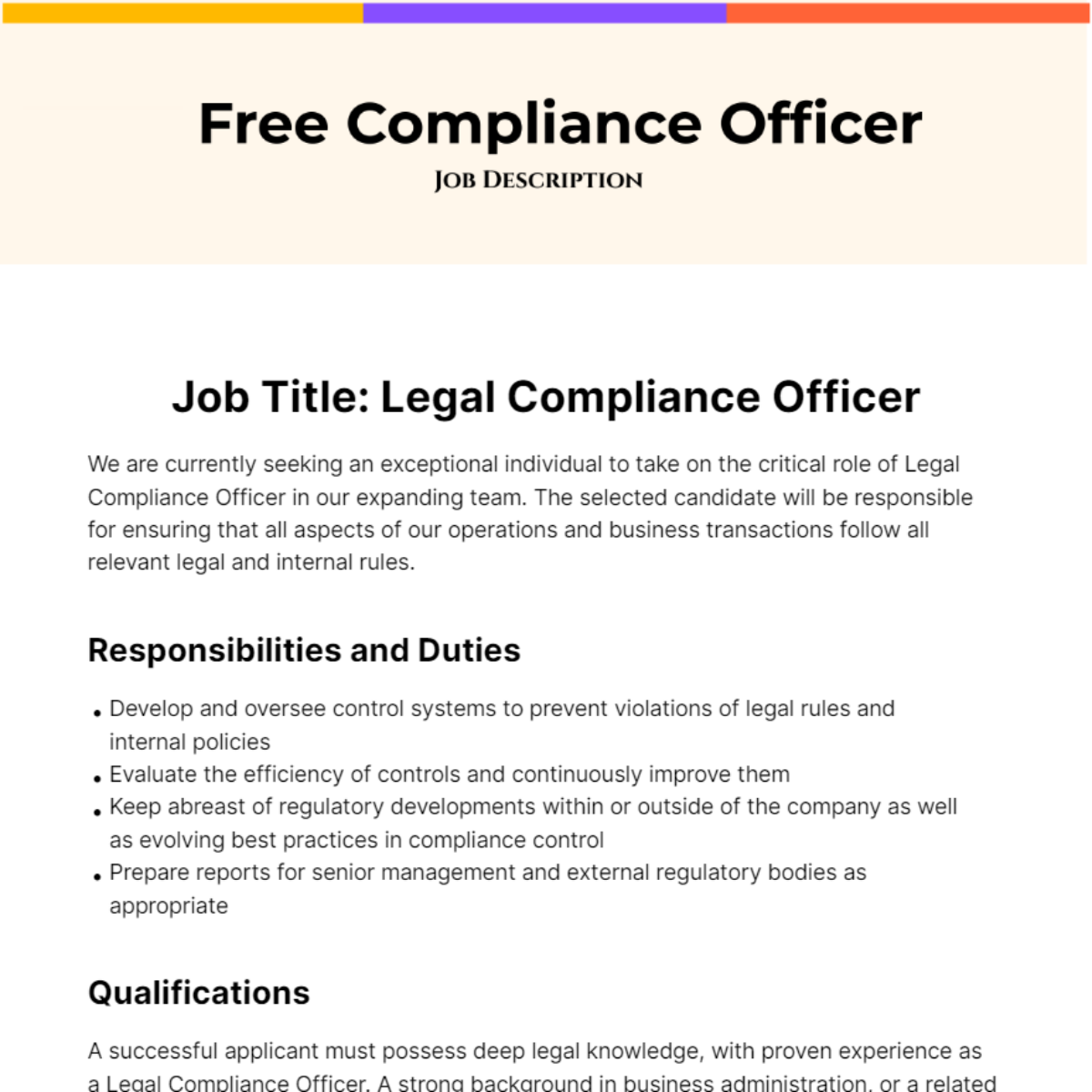 Free Legal Compliance Officer Job Description Template