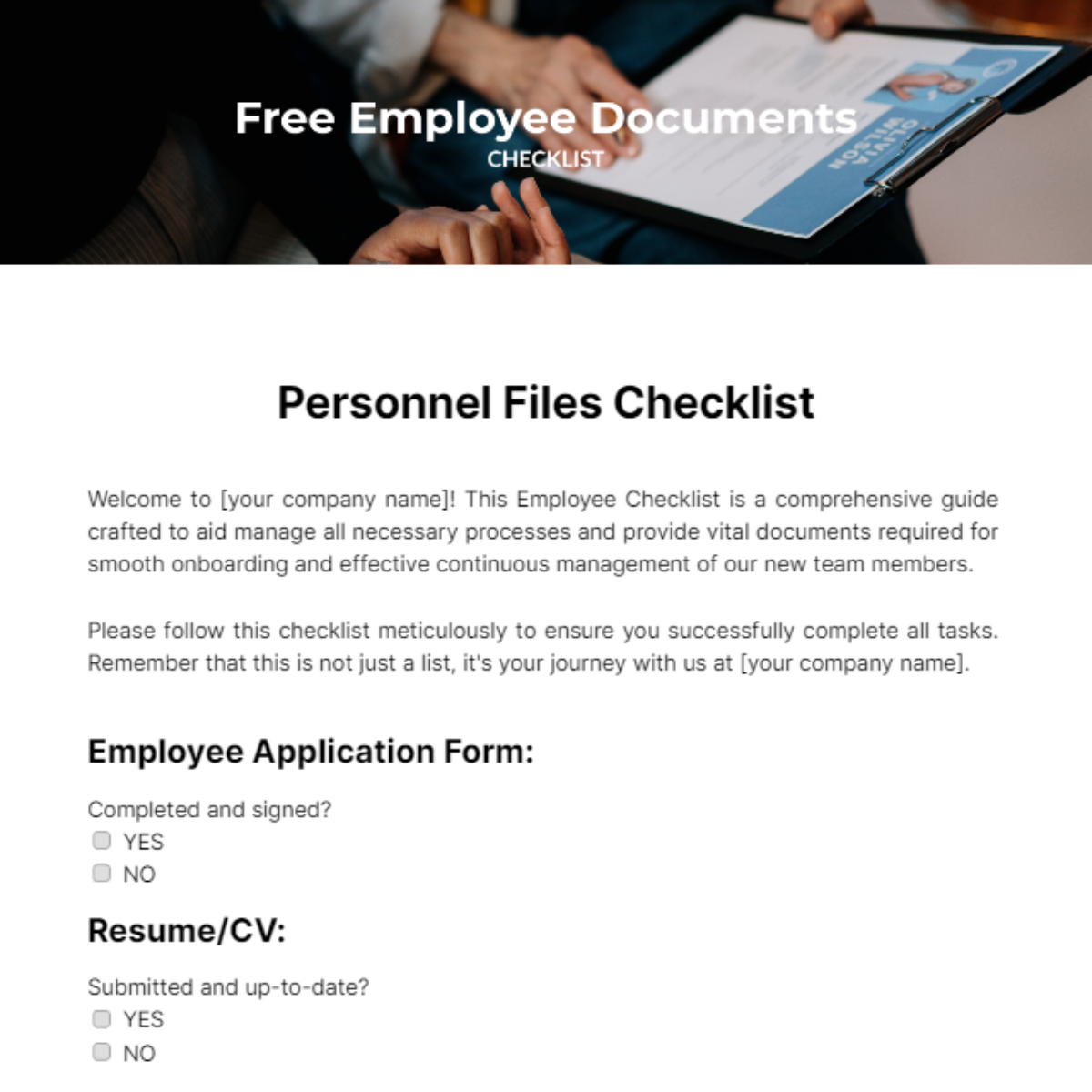 Free Employee Documents Checklist Template