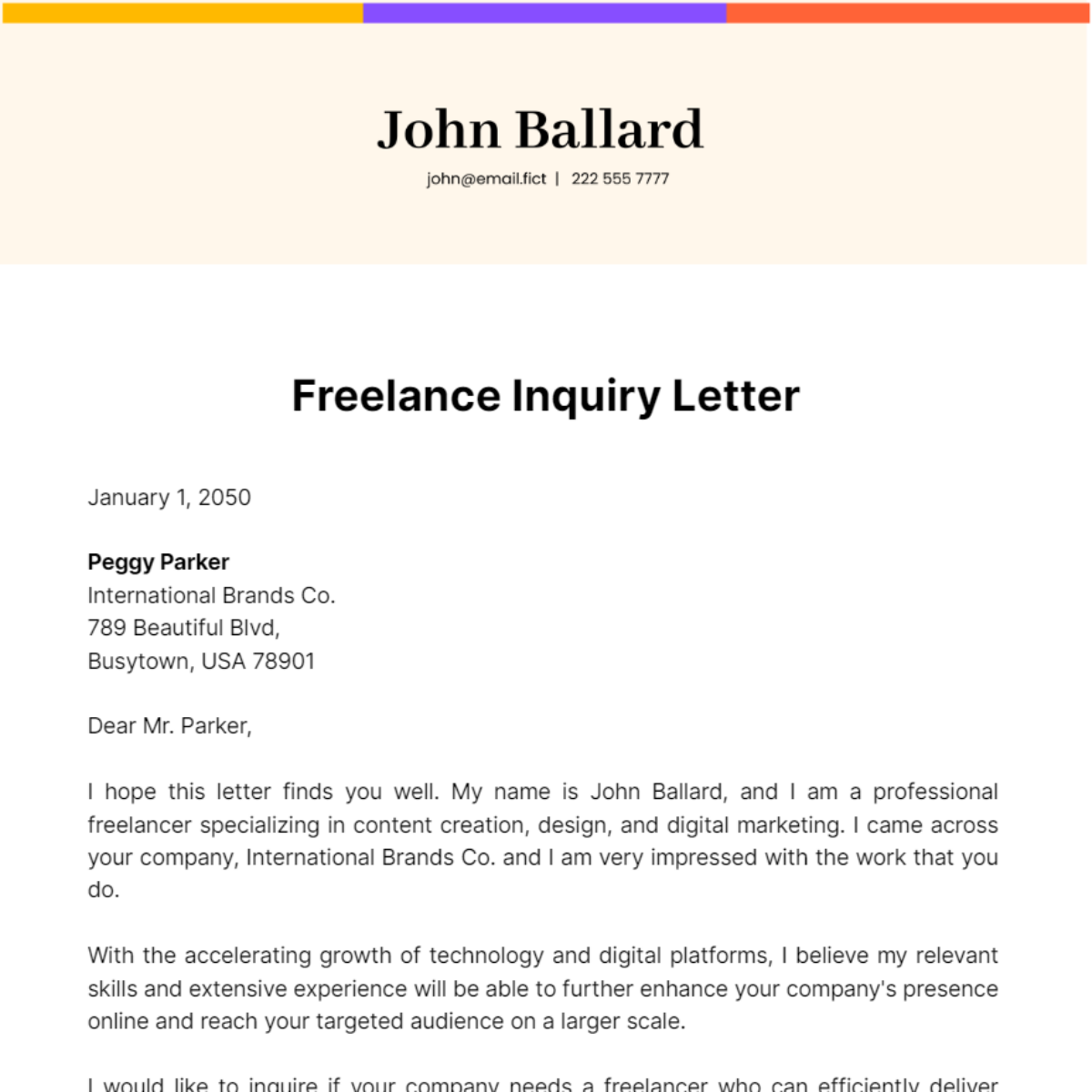 Freelance Inquiry Letter Template