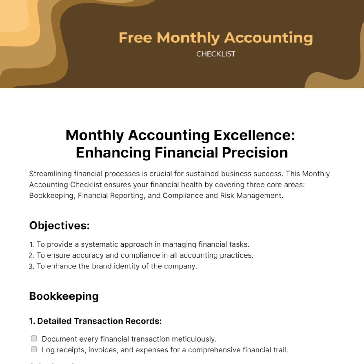 Monthly Accounting Checklist Template