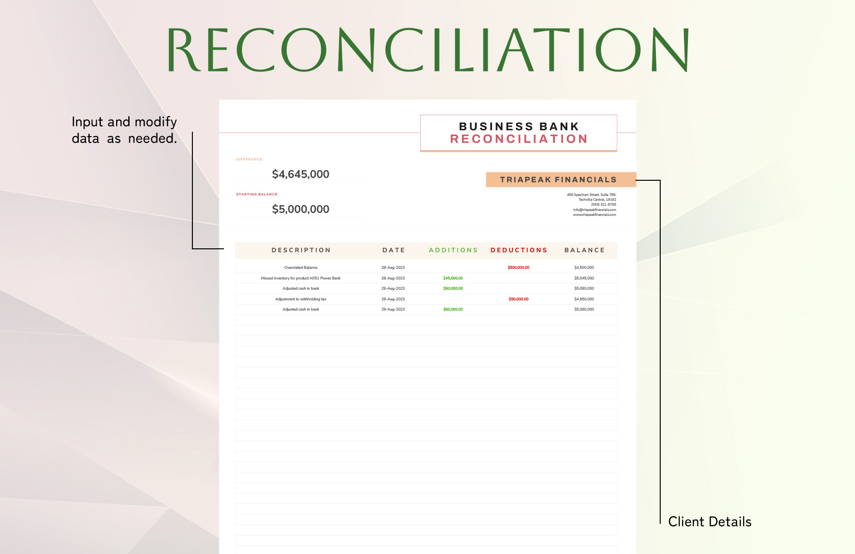 Business Bank Reconciliation Template