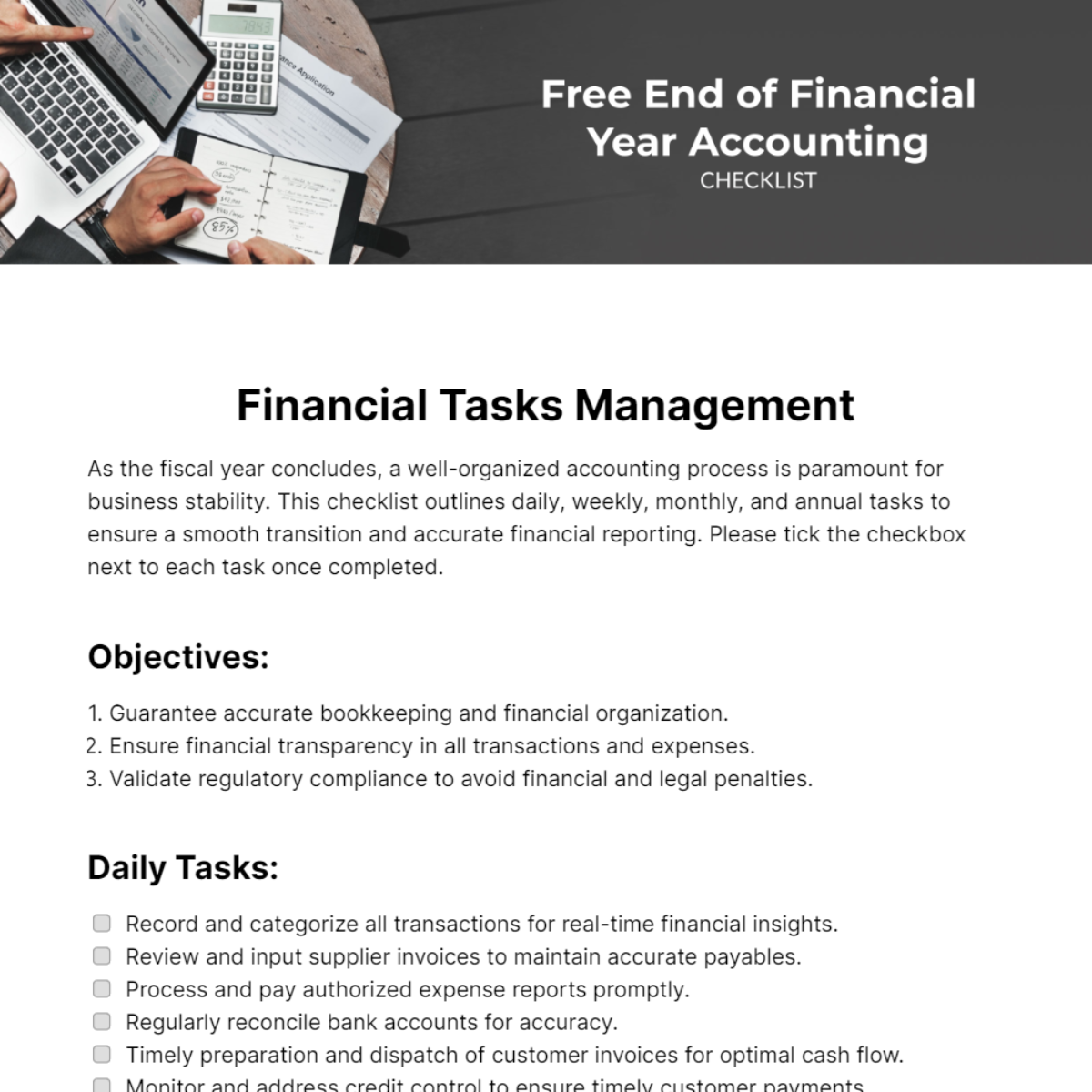 End of Financial Year Accounting Checklist Template
