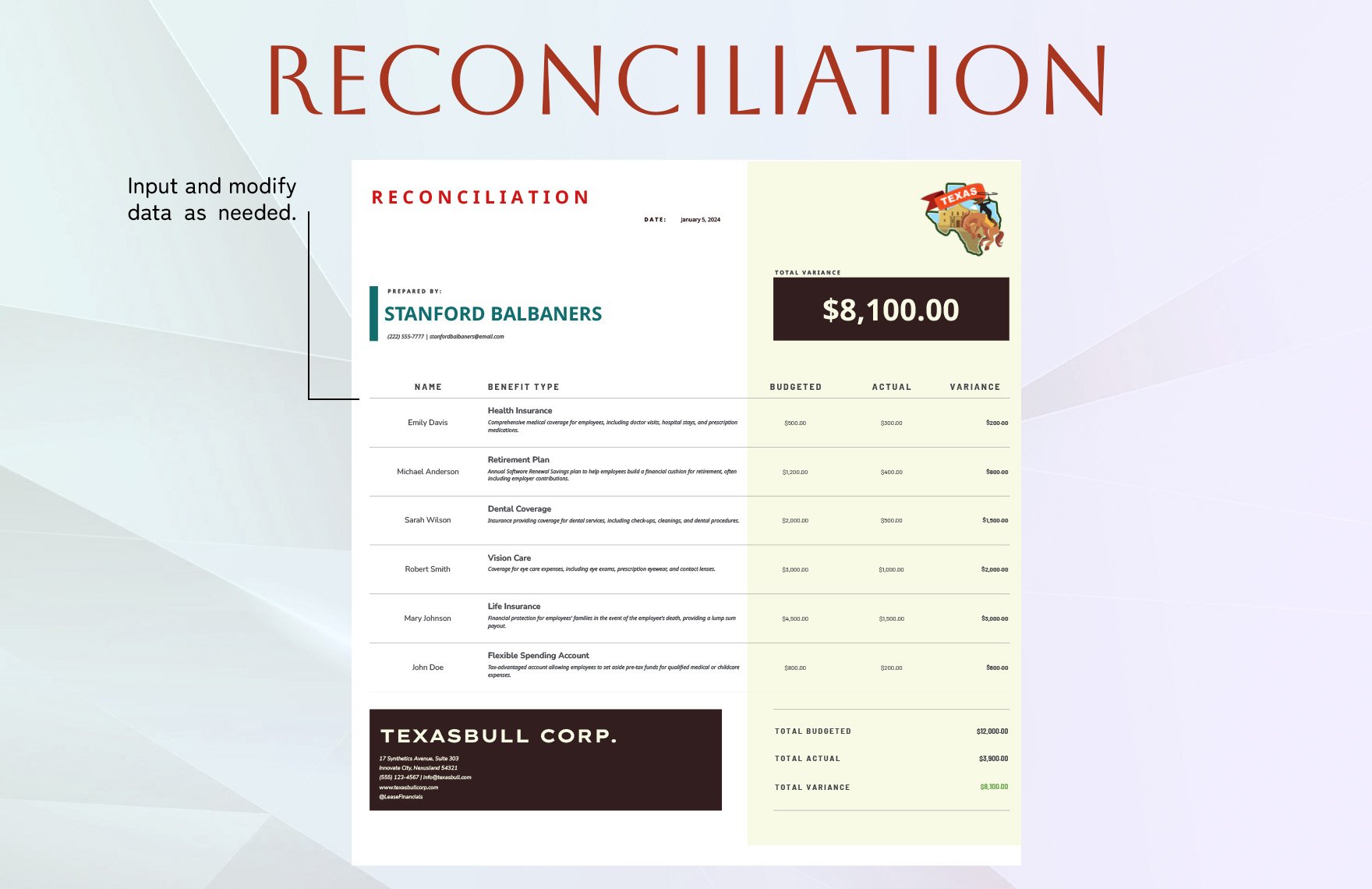 Benefit Reconciliation Template